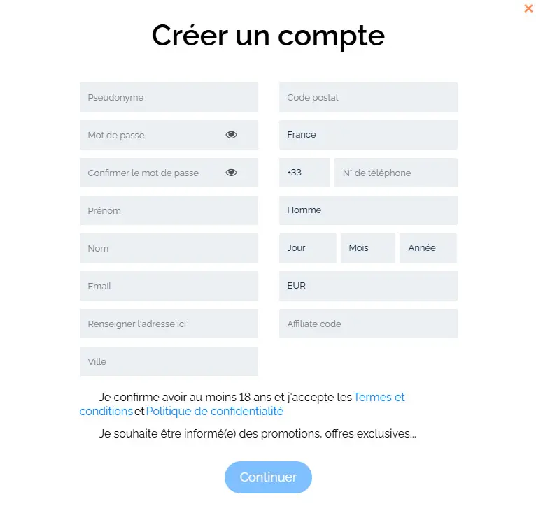 Processus d'inscription FAIRWAY CASINO